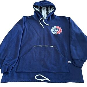 Rare Vintage Majestic New York Yankees Hoodie Sweatshirt Striped Hood USA 50-50